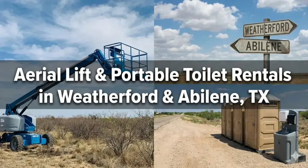 Secure professional aerial lift rental and portable toilet rental services across North Central Texas, including Weatherford, Abilene, and Eastland County.